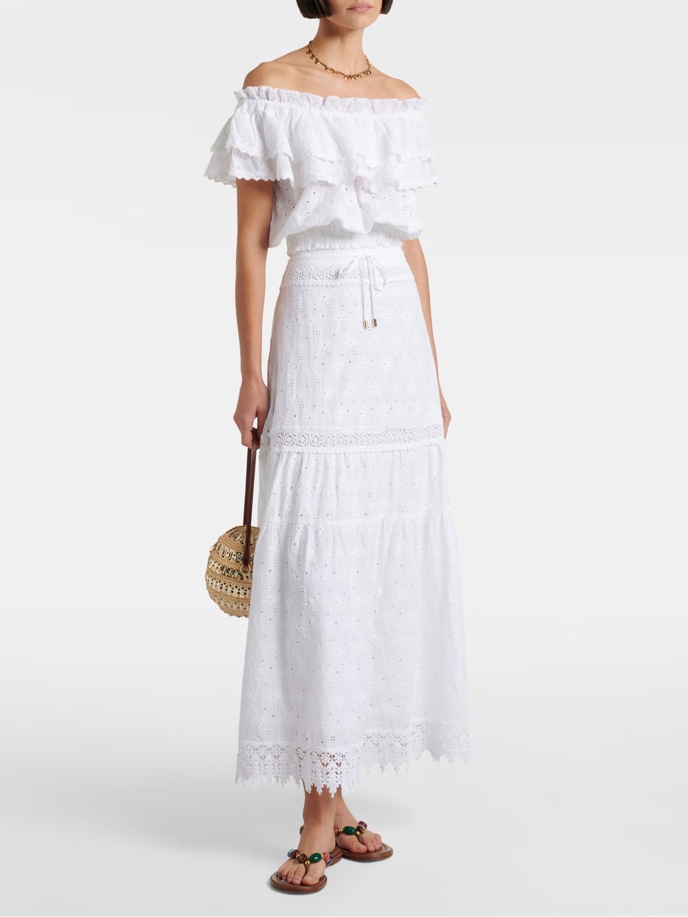 Melissa Odabash White Eyelet Maxi Resortwear 100% cotton Skirt
